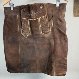 Authentic Suede Lederhosen Skirt Brown Embroidered Festival Oktoberfest Women